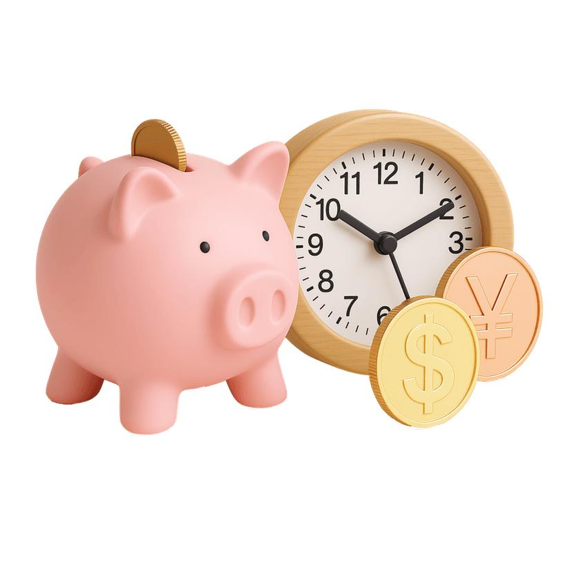 Pig with clock and coin illustration for financial insights